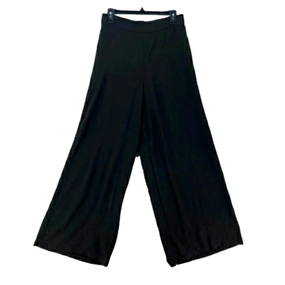 Adrianna Papell Evening Essentials Wide Legs Full Linen Black Pants Size 12